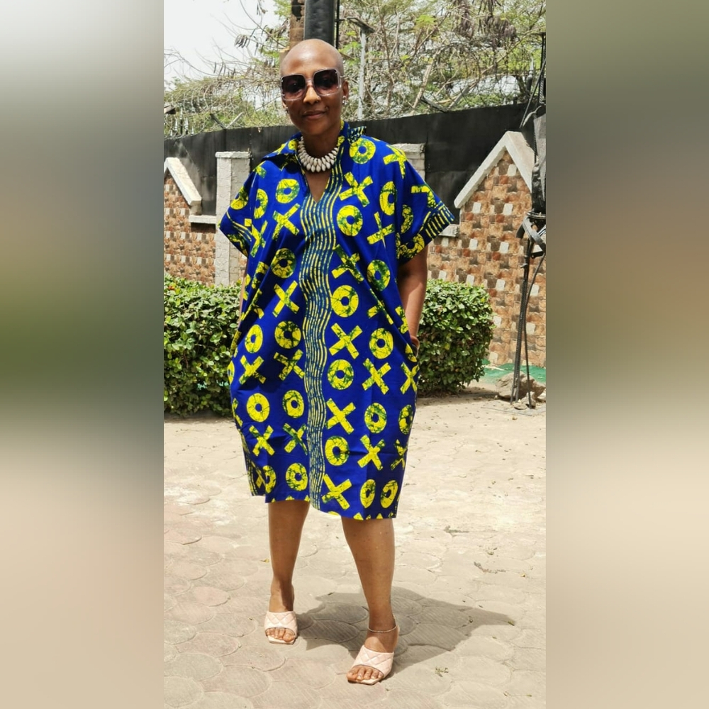 Vibrant Blue and Yellow Ankara Hoodie Patterned Dress